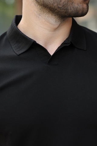 Madmext Siyah Regular Fit Polo Yaka Triko Erkek Tişört E7502