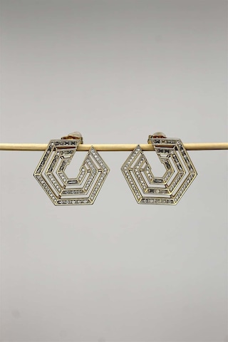 Vıp Çelik 14k Altın Kaplama Zirkon Taş İşlemeli Hexagon/altıgen Küpe