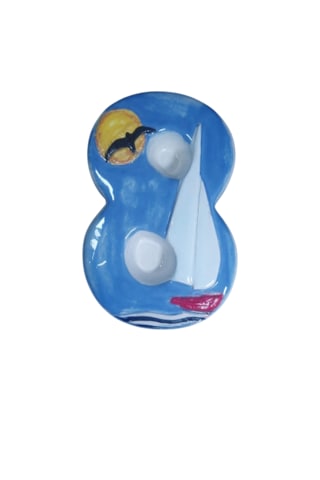Kapı Numarası Seramik Yelkenli Handmade - No 8 8 13 2 Cm Duvar İçin