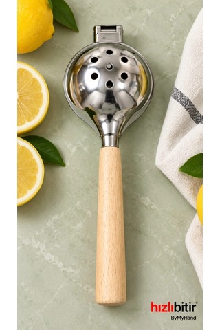 Bymyhand Paslanmaz Çelik Kaplama Ahşap Saplı Limon Sıkacağı Narenciye Sıkacağı Büyük Boy Çok Renkli