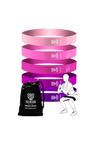 5 Li Pilates Direnç Bandı Seti Loop Squat Lastiği Çantalı Fitness Egzersiz Bantları - Pembe Pembe