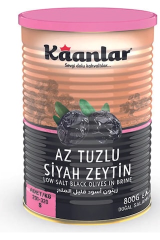 Kaanlar Az Tuzlu Doğal Siyah Zeytin Teneke 800 G