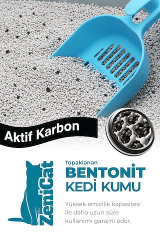 Zenicat Aktif Karbonlu İnce Taneli Doğal Bentonit Kedi Kumu 5 L