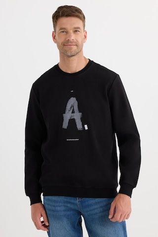 Tudors Unisex Relax Fit Rahat Kesim Pamuklu Yumuşak Dokulu Bisklet Yaka İç Polarlı Baskılı Siyah Sweatshirt-37310 Siyah