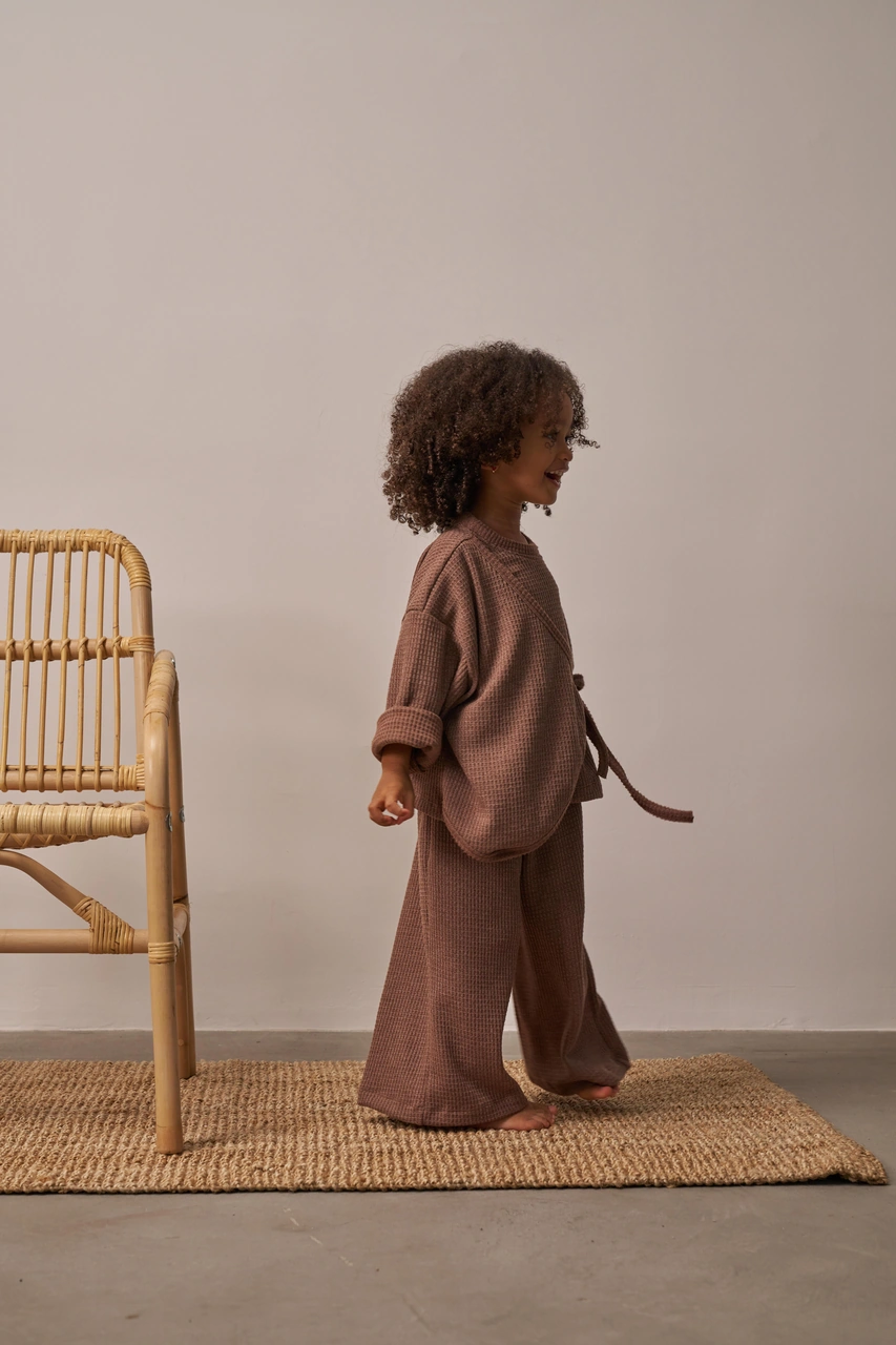 Kahverengi Waffle Bağlamalı Takım Kahverengi