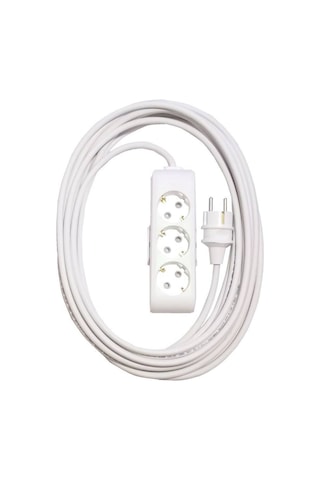 Ekonomik Beyaz 3'lü Grup Priz Topraklı Çocuk Korumalı 9 Metre Kablo Düz Fiş 9 M