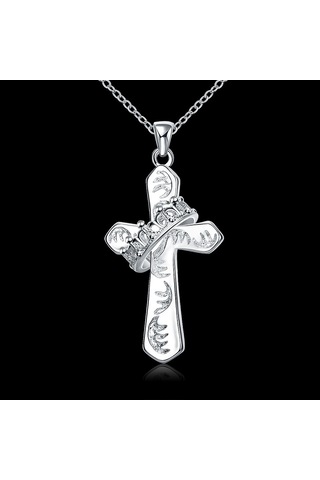 Yeni Moda Aksesuarları 925 Sterlıng Gümüş Takı Sterling Silver Crown Çapraz Kolye Kadınlar İçin Hediye Çok Renkli