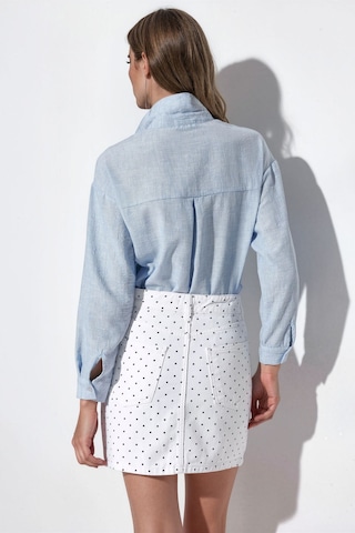 Hiccup Bdart Yüksek Bel Puantiyeli Denim Mini Etek Tozlu Beyaz