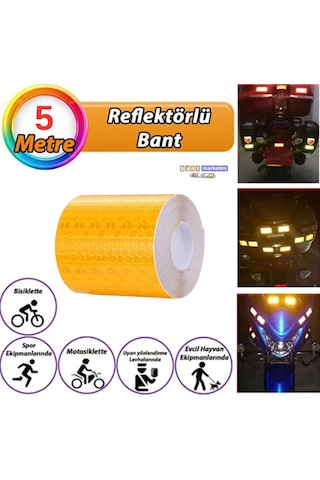 Reflektörlü Reflektif Fosforlu Şerit Bant Petekli Reflekte I Kaz Bandı 5 Cm X 5 Metre Sarı