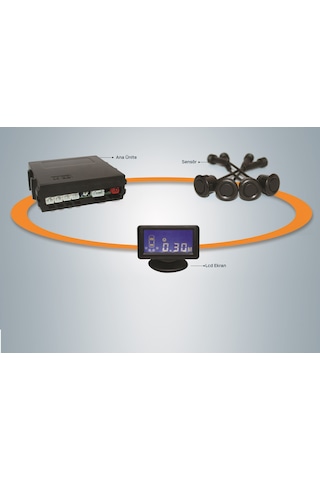 UNIQUE ® UPC 224 Lcd Mavi Ekranlı Siyah Gözlü Park Sensörü