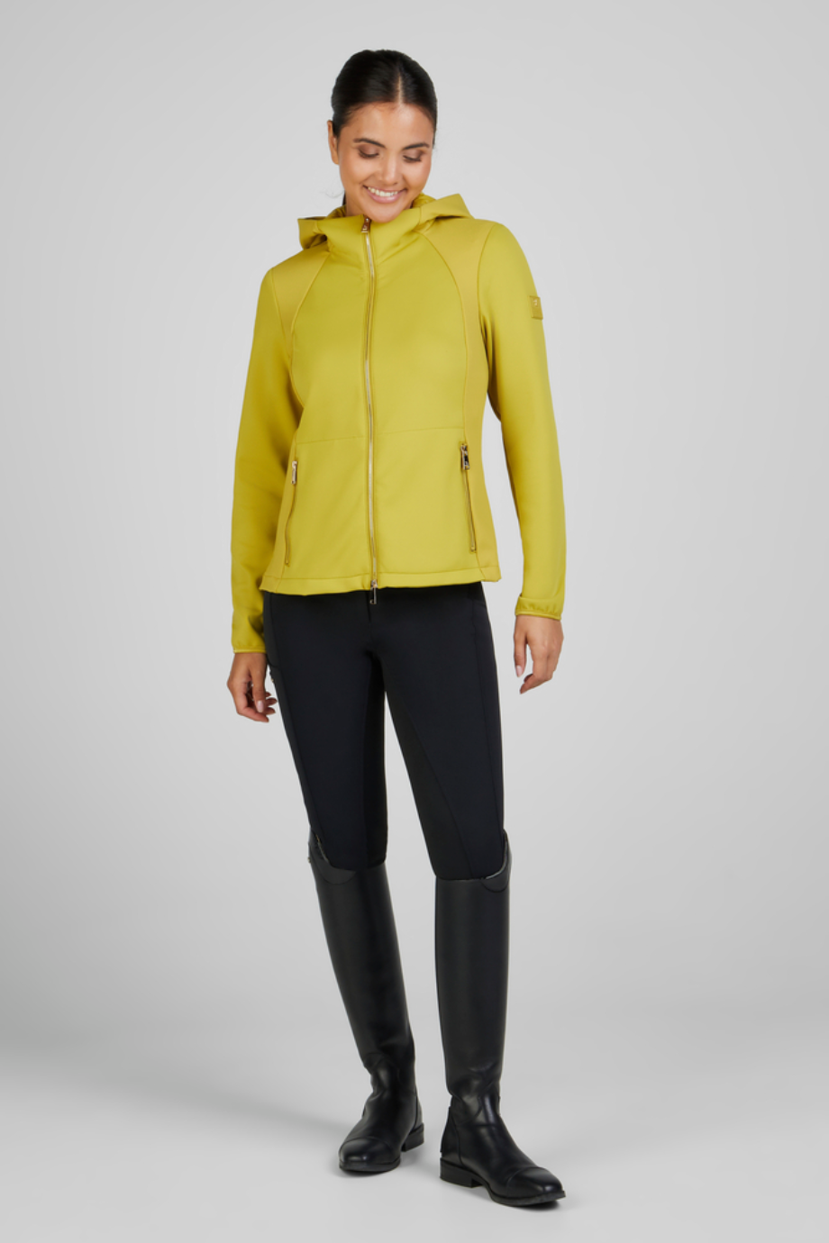 Pikeur Techjersey Jacket 7045 Kapüşonlu Fonksiyonel Spor Kadın Ceket Altın Zeytin