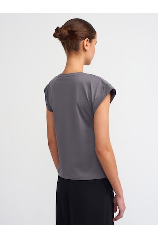 Dilvin Bisiklet Yaka Penye T-shirt-füme Füme