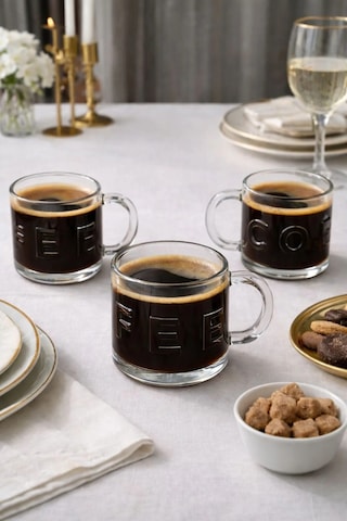 3 Lü Cam Kulplu Coffee Kahve Bardağı Bardak Kupa 320ml Şeffaf