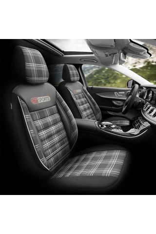 Gti Sports Design Oto Koltuk Kılıfı Ekstra Destekli Özel Jacquard Kumaş Tam Set - Beyaz-siyah Standart