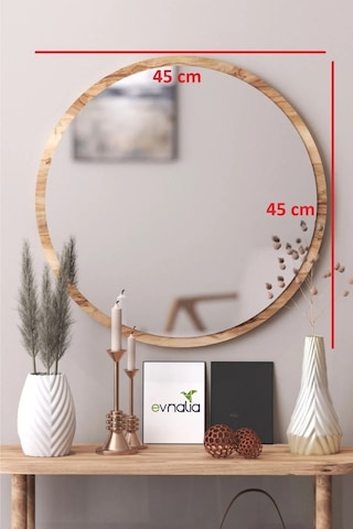 45 Cm Çap Banyo & Makyaj Aynası Yuvarlak Antre Hol Koridor Duvar Salon Mutfak Ofis Dekoratif Ayna - Ceviz Ceviz