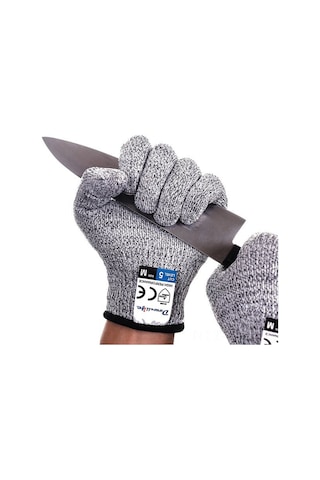 Yaleker Güvenilir Mutfak Yardımcısı: 5 Seviye Kesici Korumalı Eldivenler - Gıda Dereceli, Ev Ve Çalışma Ortamı İçin, Gri, M 22cm Gri