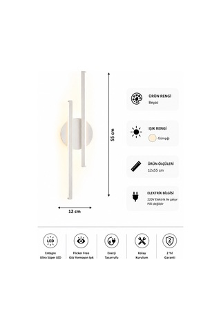 Aden Modern Led Duvar Apliği Günışığı Beyaz