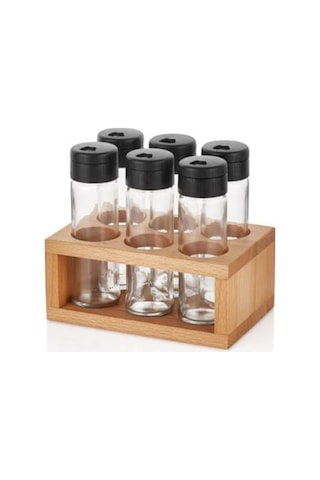 Baharatlık Seti Ahşap Stantlı Cam Baharat Takımı Lima 6Lı Set