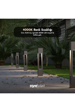FoneLight AKA 60 cm LED Bollard Bahçe Aydınlatma Direği Antrasit Alüminyum IP65 Peyzaj Yürüyüş Yolu Aydınlatması 9W 3000K