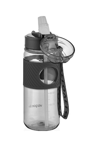 Pipetli Askılı 600 Ml Suluk Vgn Plastic Bottle Matara Siyah