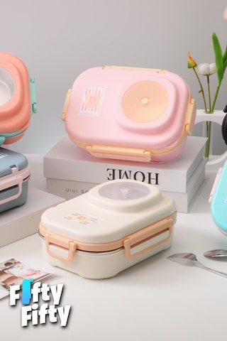 Uzspace 600 Ml Çorba Kaseli-çelik Kaşık Çatallı Paslanmaz Çelik Bento Lunch Box Yeni Nesil Sefer Tası-fflbox8021600 Pembe