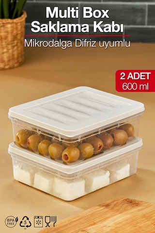 Multi Box 2 Li Set Saklama Kabı Seti - Dondurucu & Mikrodalga Uyumlu Krem