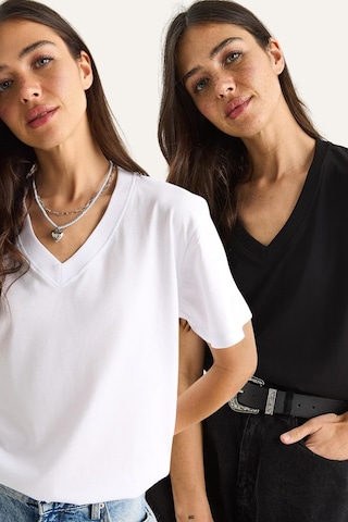 Shade Pamuk Derin V Yakalı Comfort Fit T-shirt 60602066 - Beyaz-siyah Beyaz - Siyah L