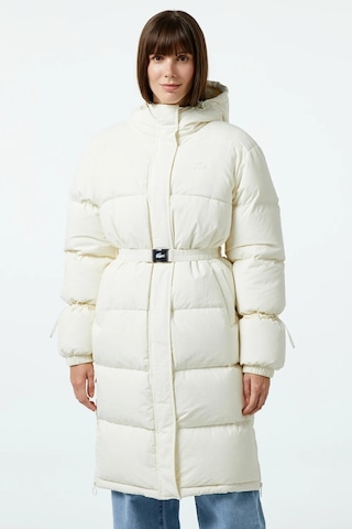 Lacoste Womens Down Fill Jacket Sabit Kapüşonlu Kaz Tüyü Kadın Parka Krem Krem