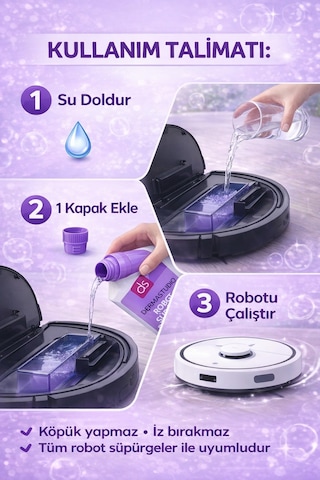 Robot Supurge Deterjani Seti 3 X 1 Litre Lavanta Beyaz Sabun Pudra 3'lü Set
