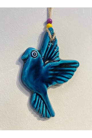 El Yapımı Nazar Boncuğu, Duvar Dekorasyon Ürünü, Seramik, El İşçiliği, Turkuaz Renkte Kuş Desenli -