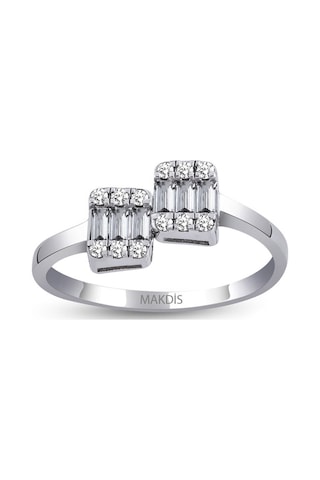 0.10 Karat Baget Pırlanta Yüzük Beyaz Altın