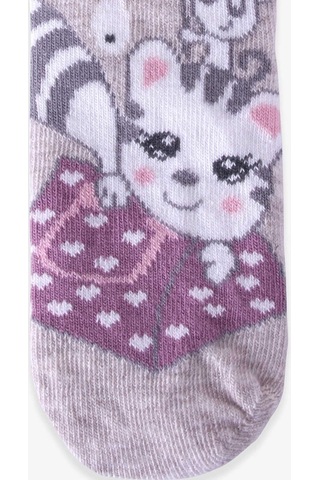 Breeze Kız Çocuk Soket Çorap Obur Kedili Bej (1-2-7-8 Yaş)