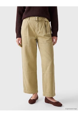 LC Waikiki Lc Waıkıkı Kahverengi Kemerli Wideleg Kadın Kargo Jean Pantolon