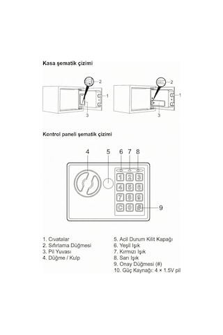 4berry Dijital Şifreli Elektronik Kasa Metal Gövdeli, Duvara Sabitlenebilir Güvenlik Kasası - Beyaz