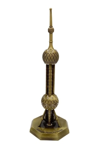 Vintage Metal Shanghai Oriental Pearl Tv Tower Biblo Antik Bronz 14 Cm