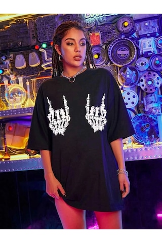Efnaz Style Baskılı Oversize T-shirt - Siyah