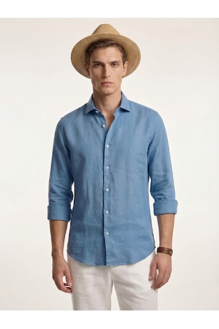 Xint Mavi %100 Keten Regular Fit Gömlek 700987 MAVİ