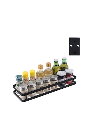 Sones Paslanmaz Çelik Duvara Monte Mutfak Rafı Asılı Baharatlık Siyah