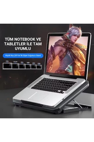 Polham Hızı Ayarlanabilir Laptop Soğutucu Notebook Standı - 4 Kademeli Yükseklik Ayarlı, 2 Usb Girişli Stand