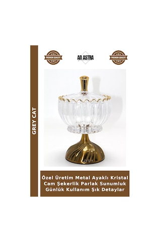 Özel Üretim Metal Ayaklı Kristal Cam Şekerlik Parlak Sunumluk Günlük Kullanım Şık Detaylar Diğer