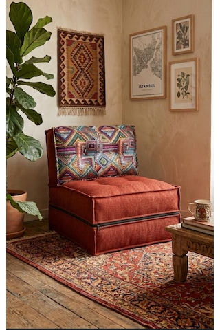 Viscolog Comfy Plus Yeni Nesil Bohem Tekli Koltuk,yataklı Katlanır Berjer,yer Yatağı,şark Köşesi 75x75 85cm Kırmızı
