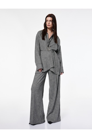 Koton Koton X Şahika Ercümen - Flanel Kumaş Loose Fit Cepli Kışlık Palazzo Pantolon Antrasit 6wak40110ew Antrasit