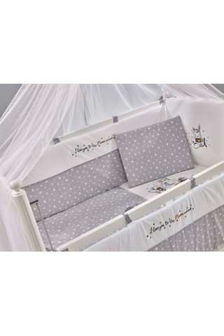Meltem Kids Moon Nakışlı Pamuklu Bebek Uyku Seti 60 x 120 CM Gri