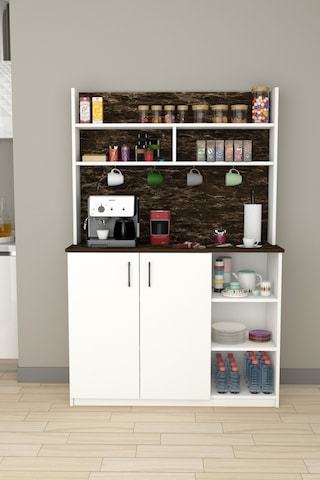 Asra Trend Kahve Köşesi KAHVE02 %100 MDF Çok Amaçlı Mutfak Dolabı Beyaz - Siyah Taş