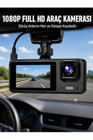 3 Kanallı Araç Kamerası Full Hd 1080p Kayıt, 2 Ekran, Park Gözetimi Desteği Yeni Nesil - Lisinya Standart