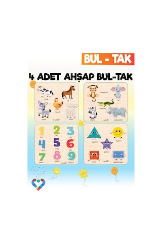 Eğitici 4 Adet Bul-tak Oyuncak Hayvanlar, Orman Hayvanları , Raka
