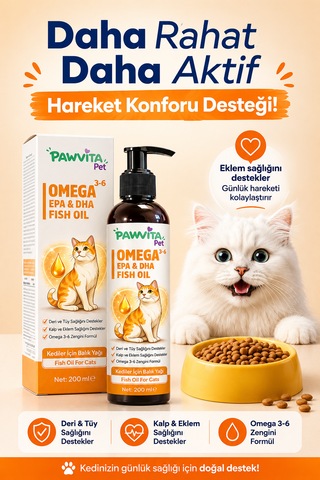 Pawvitapet Kediler Için Omega 3-6 Balık Yağı Tüy Ve Deri Bakımı Epa Dha Destekli 200 ML