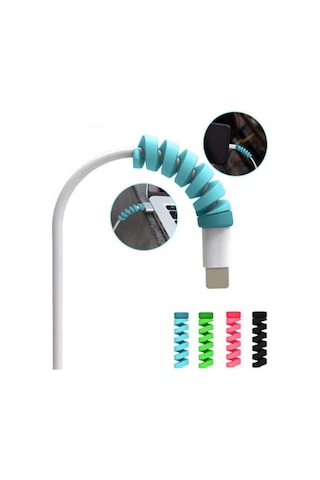 Micro Usb - Type C - Iphone Lightning Kablo Spiral Kablo Koruyucu Yeşil 2 Adet