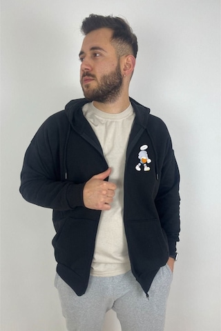 Altamira Unisex Gri Karikatür Baskılı Mevsimlik Oversize Kapüşonlu Hırka 001