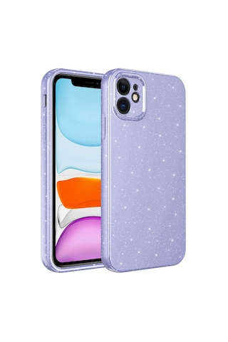 İphone 12 Uyumlu Kamera Korumalı Simli Lüks Tchs Koton Kılıf-lila Lila